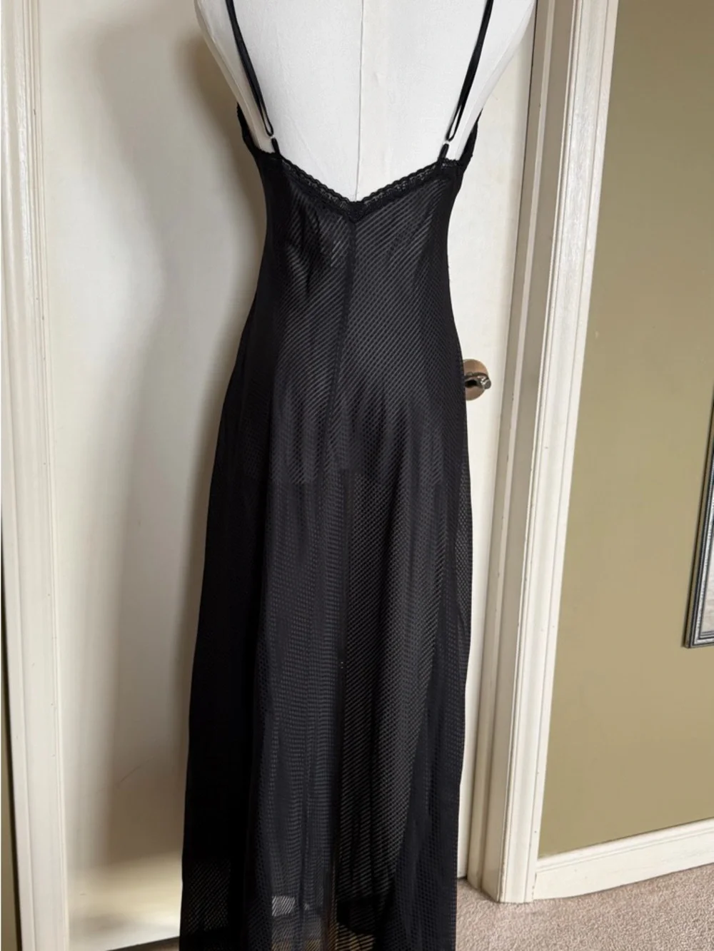 La Senza Black Sheer Mesh Slip Nightgown Lace Trim Size M Y2K - Picture 2 of 9